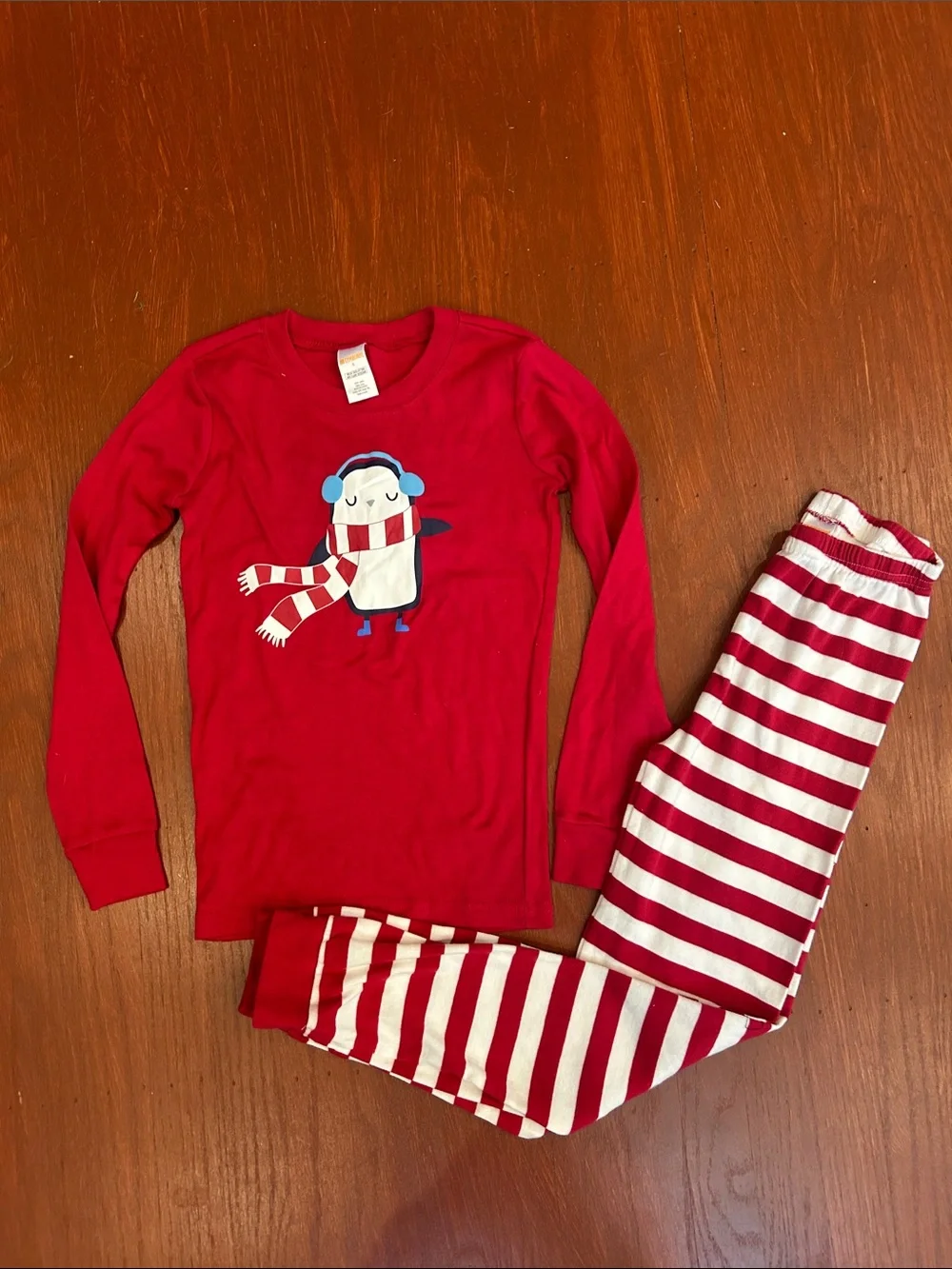 Gymboree Red Penguin Pajama Set with Red and White Striped Pants